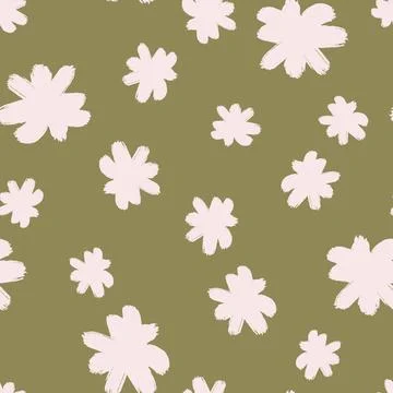 Random seamless pattern with white flower bud elements. Beige background. Dit Stock Illustration