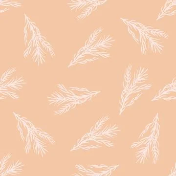 Random seamless pattern with white rosemary branches elements. Pink pastel ba Stock Illustration