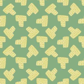 Random seamless pattern with yellow elements and light green background. Illustrazione stock