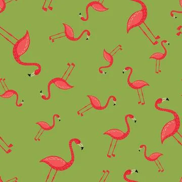 Random seamless patttern with hand drawn pink bright flamingo silhouettes. Gr Stock Illustration