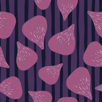Random seamless seasonal pattern with purple fig ornament. Striped background Stock Illustration