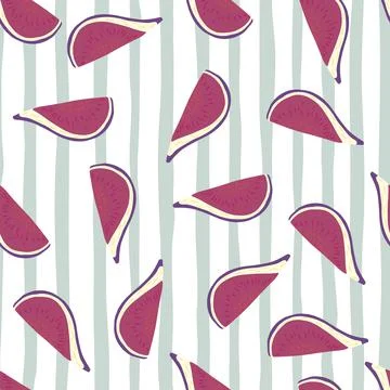 Random seamless simple pattern with pink colored fig silhouettes. White and b Illustrazione stock