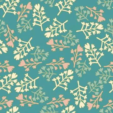 Random seamless spring pattern with floral figures on turquoise background. S Stock Illustration