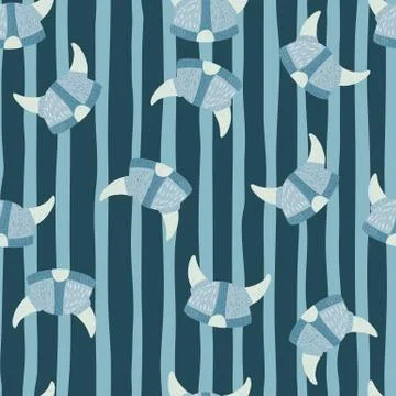 Random seamless stylized ancient pattern with viking helmets. Medieval battle Stock Illustration