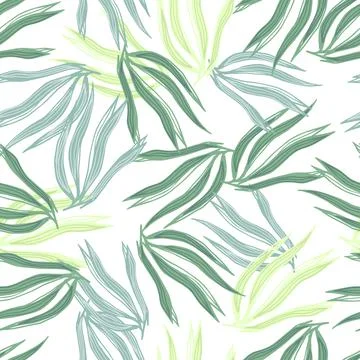 Random seaweeds seamless pattern on white background. Underwater foliage back Stock Illustration