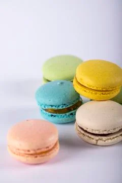 Random selection of colorful macarons isolated on white Stock Photos