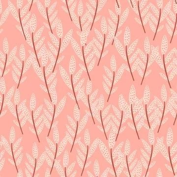 Random semless pattern with floral branches in pink colours. Herbal monochrom イラスト素材
