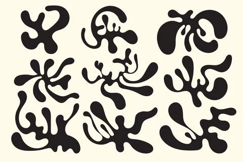 Random shapes set. Organic black blobs of irregular shape. Abstract blotch Stock Illustration