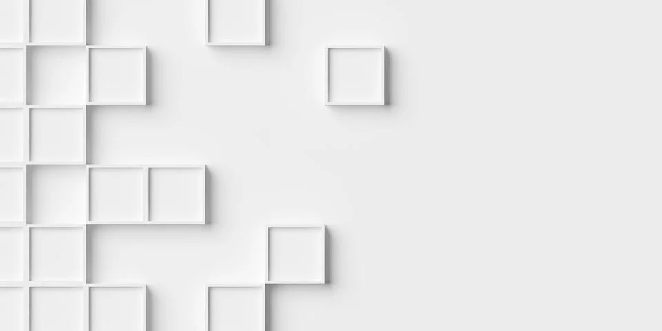 Random shifted inset white cube boxes block background wallpaper banner with  Ilustración de archivo