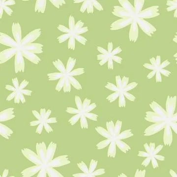 Random simple doodle flowers seamless pattern. Hand drawn ornament. Green pas Stock Illustration