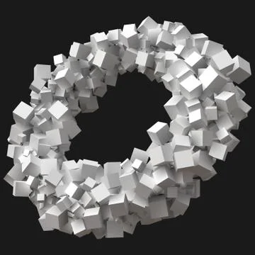 Random sized cubes rotating in circular orbit. Stock Illustration