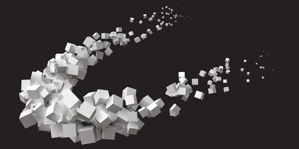 Random sized cubes rotating in eliptic orbit. 스톡 일러스트