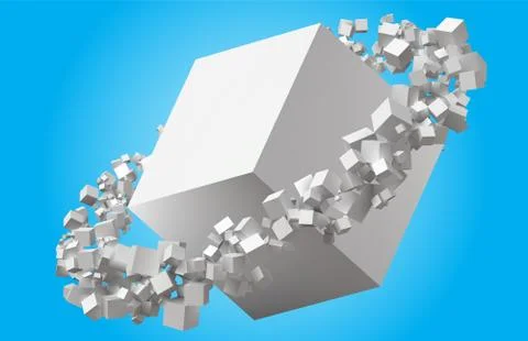 Random sized cubes rotating in eliptic orbit around cube 스톡 일러스트