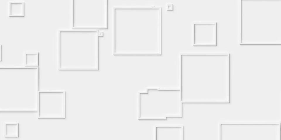 Random sized large white offset square frames geometry objects background w.. Illustrazione stock