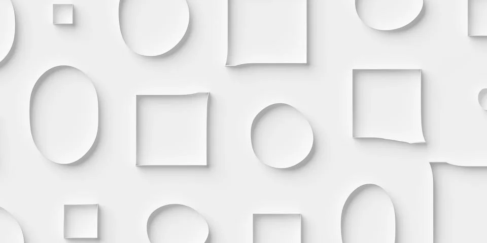 Random sized large white offset square and circle frames geometry objects b.. Stock Illustration