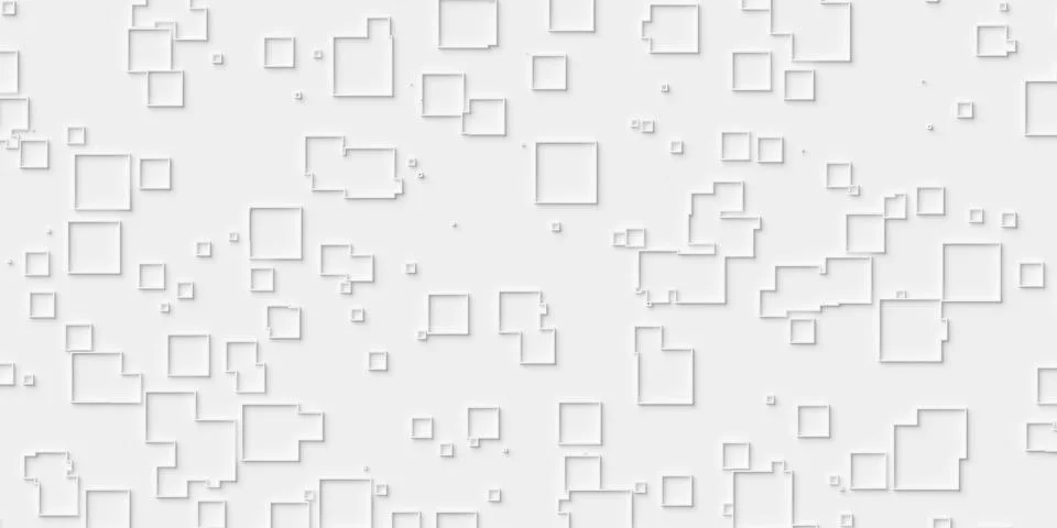 Random sized small white offset square frames geometry objects background w.. Illustrazione stock