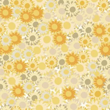 Random small flowers seamless pattern. Floral elements on yellow and grey col Stock Illustration