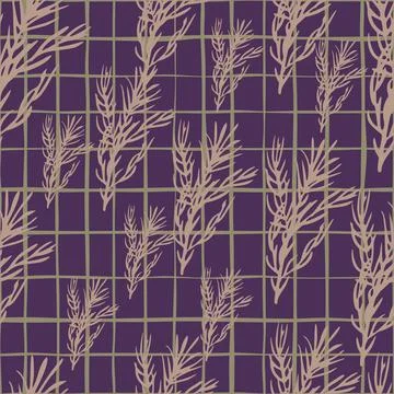 Random spicy seamless pattern with hand drawn beige rosemary branches ornamen Stock Illustration
