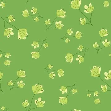 Random spring decorative seamless pattern with naive flowers ornament. Green  스톡 일러스트
