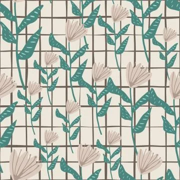 Random spring seamless pattern with flowers. Simple floral silhouettes with b 스톡 일러스트