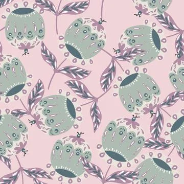 Random spring seamless pattern with light blue folk flowers buds elements. Li Illustrazione stock