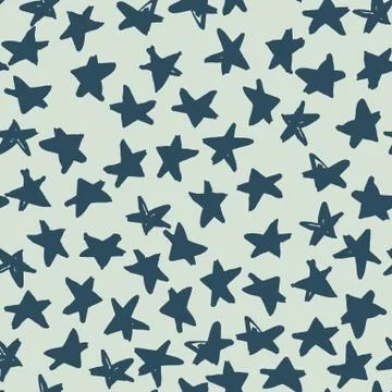 Random star elements seamless doodle pattern. Hand drawn ornament in navy blu Illustrazione stock