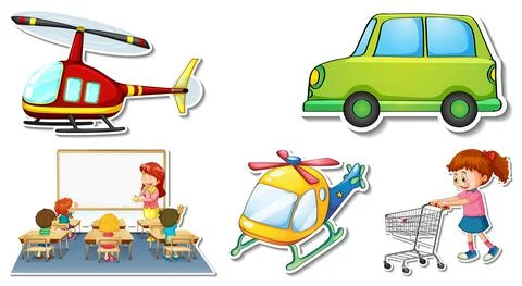 Random stickers with transportable vehicle objects イラスト素材