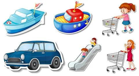 Random stickers with transportable vehicle objects Illustrazione stock