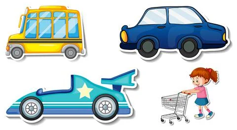Random stickers with transportable vehicle objects Illustrazione stock