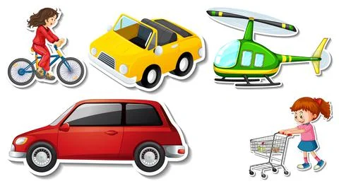 Random stickers with transportable vehicle objects Stock Illustration