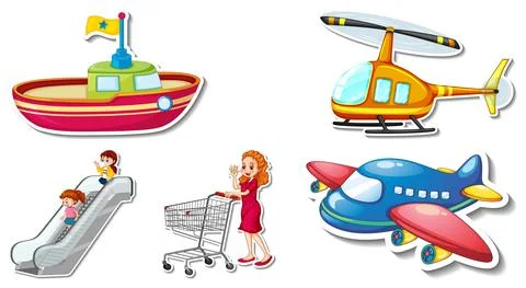 Random stickers with transportable vehicle objects Illustrazione stock
