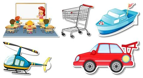 Random stickers with transportable vehicle objects Illustrazione stock