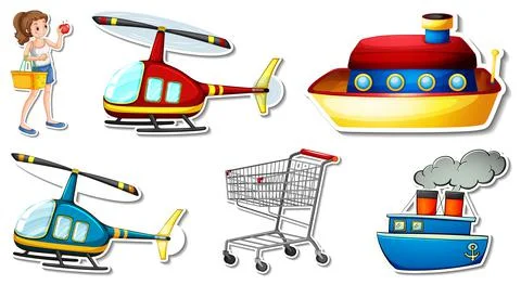 Random stickers with transportable vehicle objects 스톡 일러스트