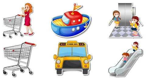 Random stickers with transportable vehicle objects Stock Illustration