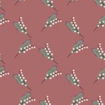 Random style floral seamless pattern with may lily of the valley flowers prin Stock Illustration