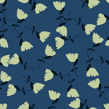 Random style seamless pattern with simple pale flowers elements. Blue backgro Stockillustratie