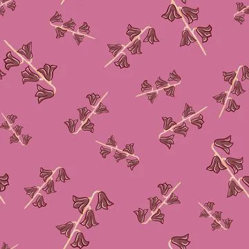 Random summer plants seamless pattern with doodle bell flowers elements. Pink Illustrazione stock