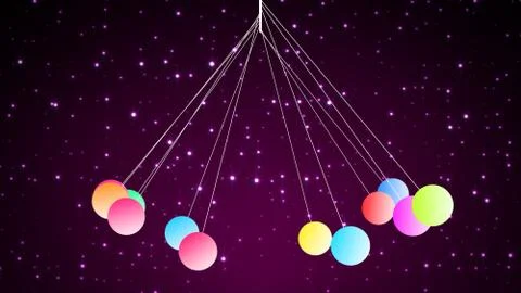 Random Swing Colorful Pendulums Dance With Red Purple Starry Space Background Stock Illustration