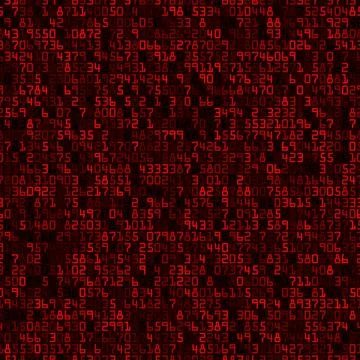 Random symbols seamless pattern. Red numbers on black background Stock Illustration
