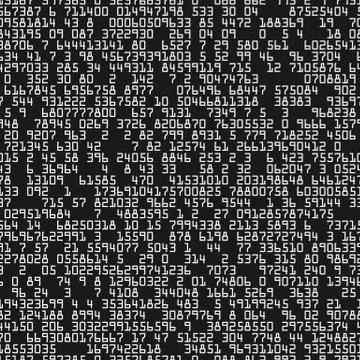 Random symbols seamless pattern. White numbers on black background Stock Illustration