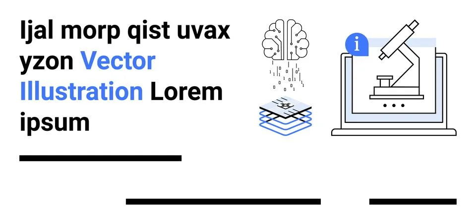 Random text blocks, digital brain emitting data, layers of information, micro Stock Illustration