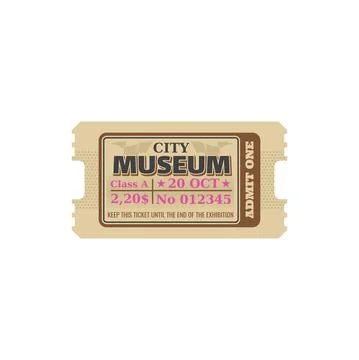 Random ticket to museum, numbered paper card price Stock Illustration