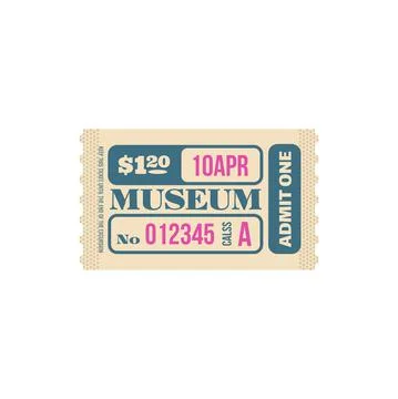 Random ticket to museum numbered paper card, price Stock Illustration