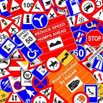 Random traffic signs abstract background Stock Illustration