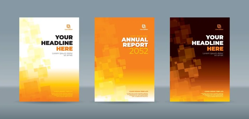 Random transparent square on orange background, A4 size book cover template Illustrazione stock