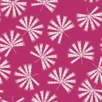 Random tropic nature seamless pattern in bright pink tones with folk licuala  Stock Illustration