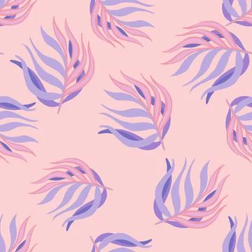 Random tropic seamless pattern with hand drawn blue colored leaves print. Pin Stock Illustration
