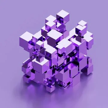 Random violet metallic abstract geometric shape cube blocks 3d render Illustrazione stock