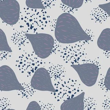 Random vitamin exotic seamless pattern with blue fig elements. Grey backgroun Illustrazione stock