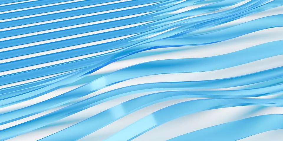 Random waves shaped curved blue transparent lines array geometry on white b.. Illustrazione stock